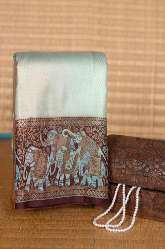 Blue and brown tissue silk saree