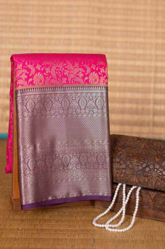 Pink and purple brocade silk saree