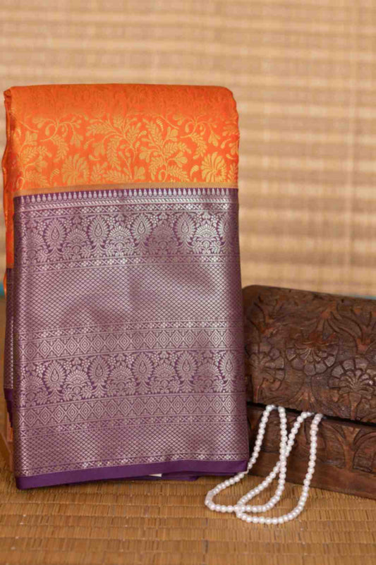 Orange and purple brocade silk saree