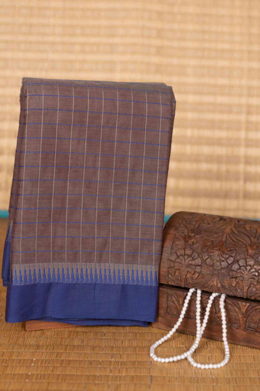 Grey and blue kanchi cotton saree