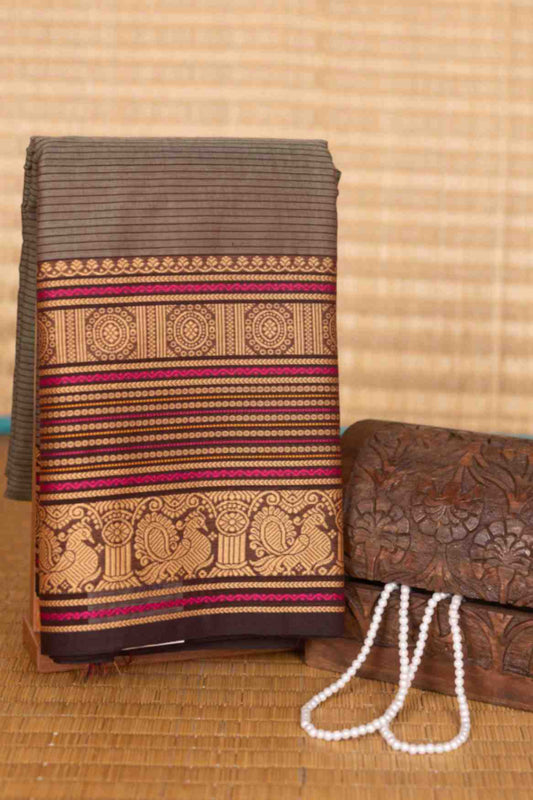 Grey and brown kanchi cotton saree
