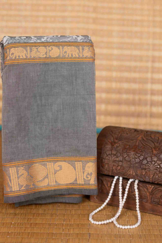 Offwhite and grey kanchi cotton saree
