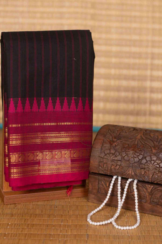 Black and magenta kanchi cotton saree