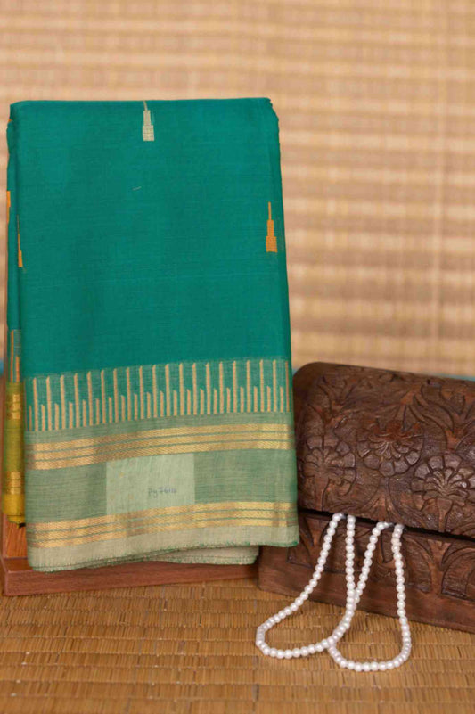 Teal green ganga jamuna kanchi cotton saree