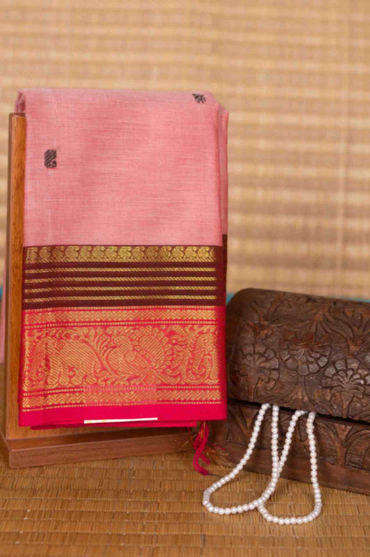 Light pink and brown kanchi cotton saree
