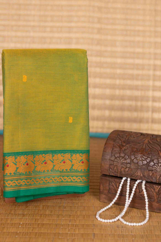 Leaf green kanchi cotton saree