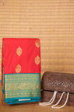 Red and teal korvai semi silk saree