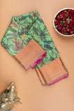Green digital printed semi silk saree