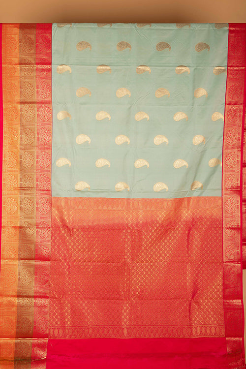Pastel Blue Small Border Semi Soft Silk Saree