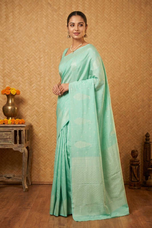 Mint Green Borderless Pure Touch silk saree