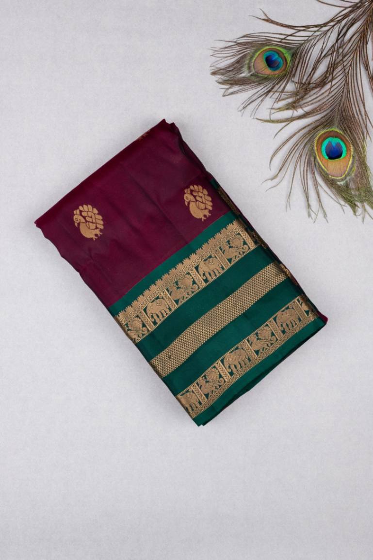 Wine maroon adukku pettu pure touch silk saree