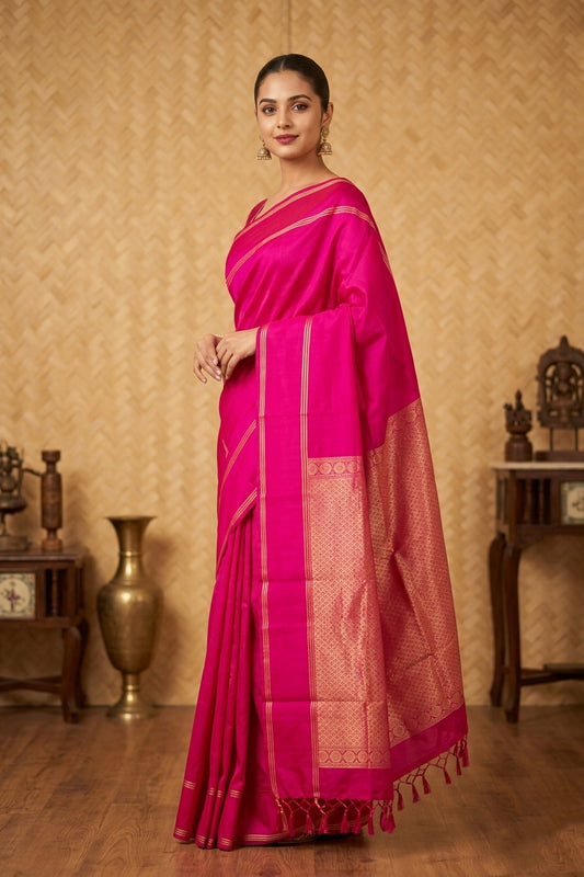 Deep pink pure touch silk saree