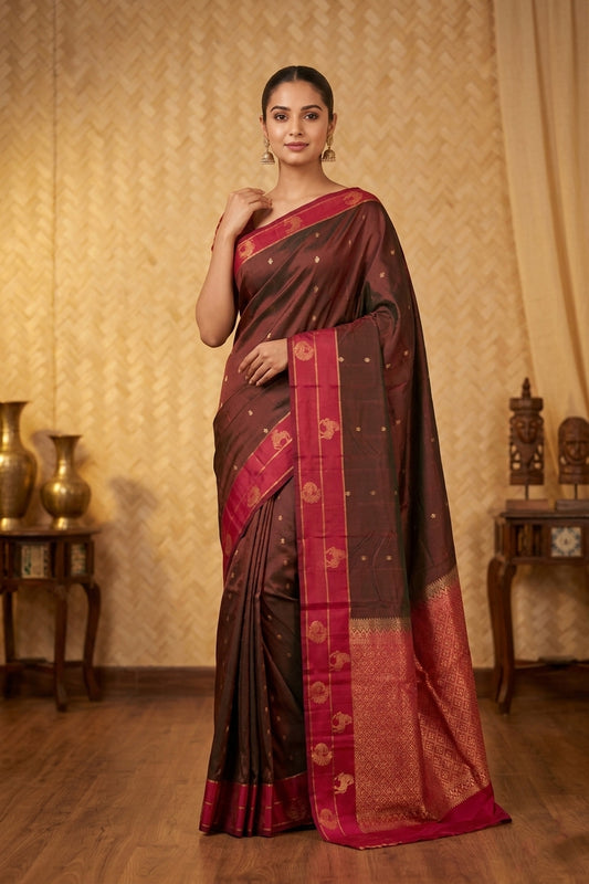 Maroon and red traditional pure touch silk saree