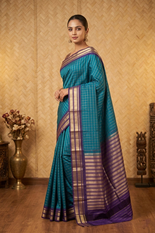 Peacock blue and pure pure touch silk saree