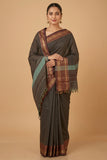 Grey and brown kanchi cotton saree