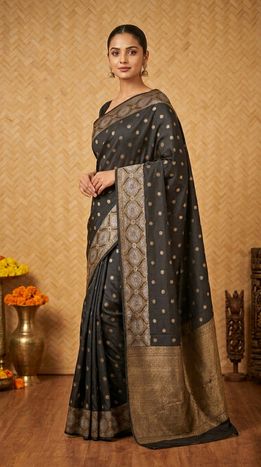 Black designer silk saree