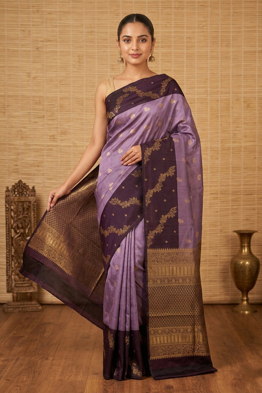 Purple Heart and Blackberry Designer Pure Touch silk saree