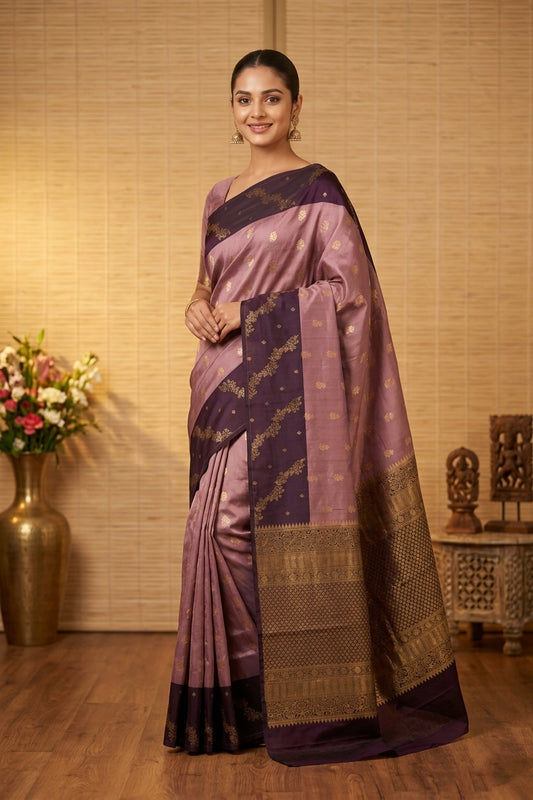 RoseWood Pink and Midnight Purple Designer Pure Touch silk saree