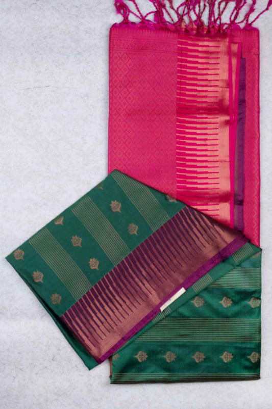 Green temple border soft silk saree
