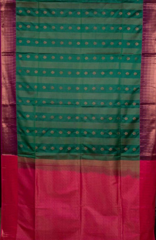 Green temple border soft silk saree