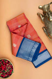 Tomato red and navyblue semi silk saree