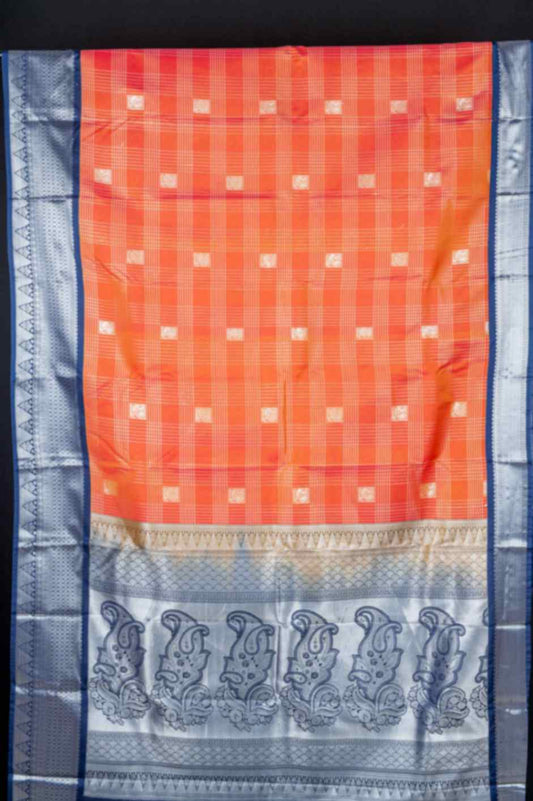 Tomato red and navyblue semi silk saree
