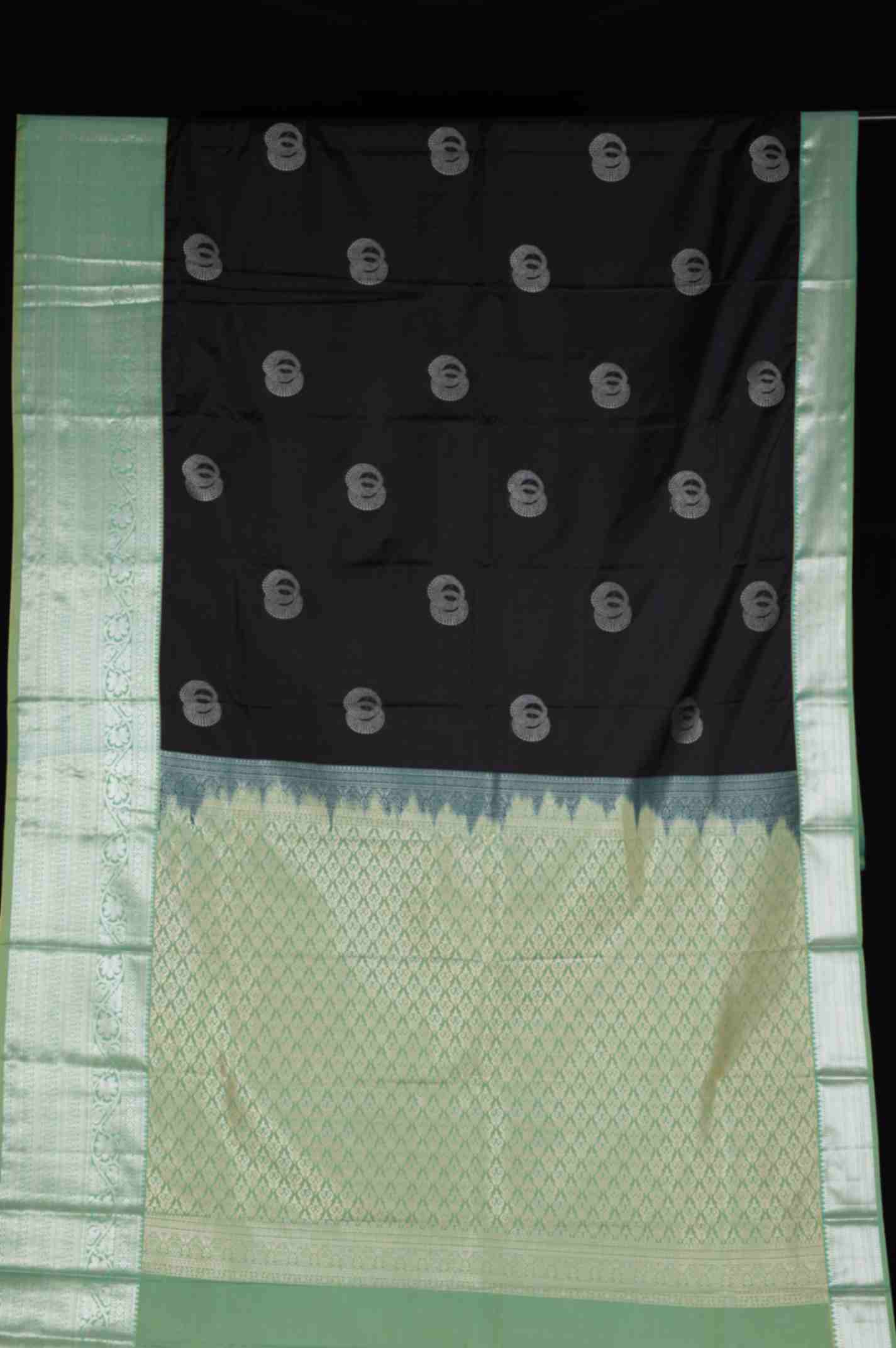 Black and green semi silk saree