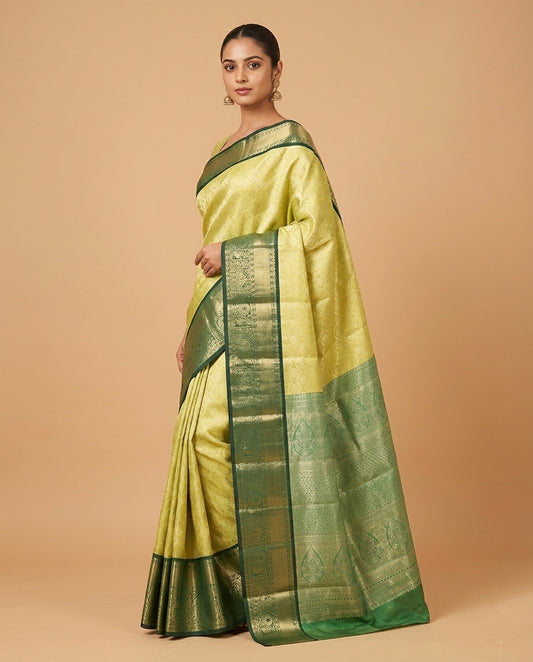 Yellow and green tissue silk saree