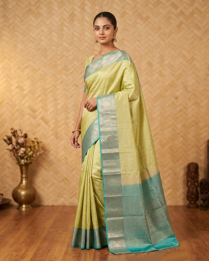 Pastel Green and Persian green Pure Touch silk saree