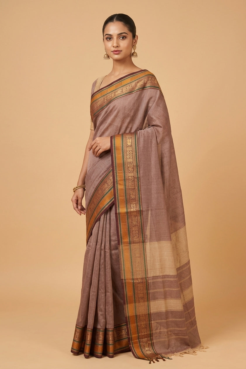 Light brown kanchi cotton saree