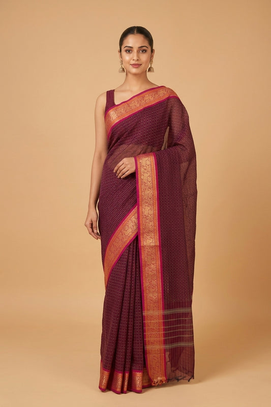 Purple aayiram butta kanchi cotton saree