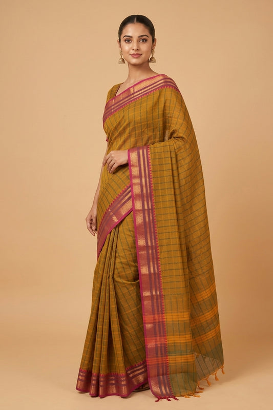 Army green and purple kanchi cotton saree