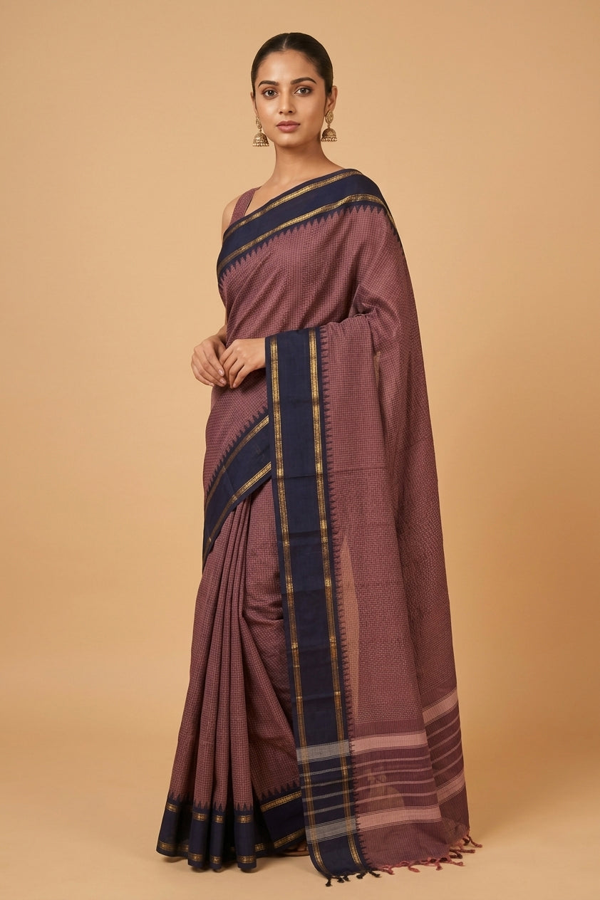 Grape purple and blue kanchi cotton saree