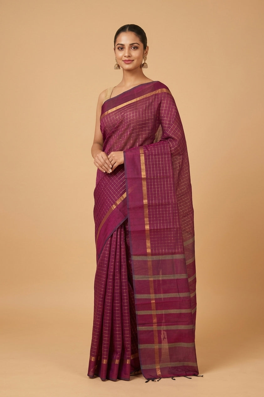 Purple muthu kattam kanchi cotton saree