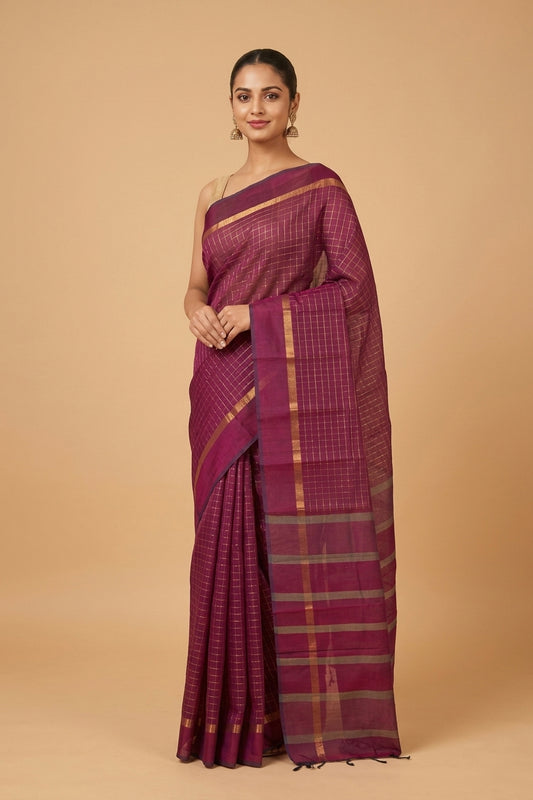 Purple muthu kattam kanchi cotton saree