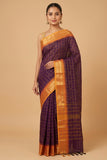 Purple and mustard kanchi cotton saree