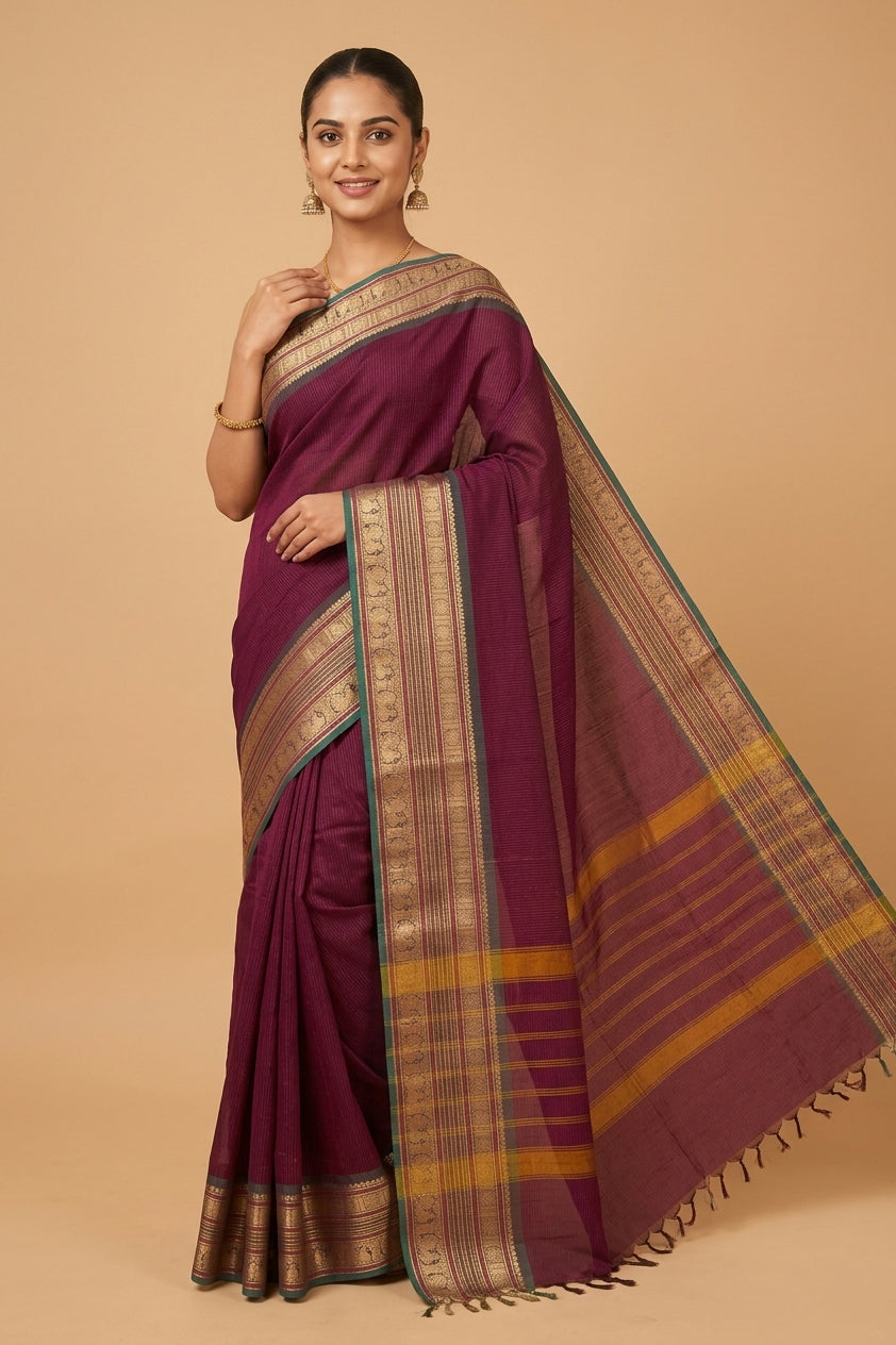 Purple veldhari kanchi cotton saree