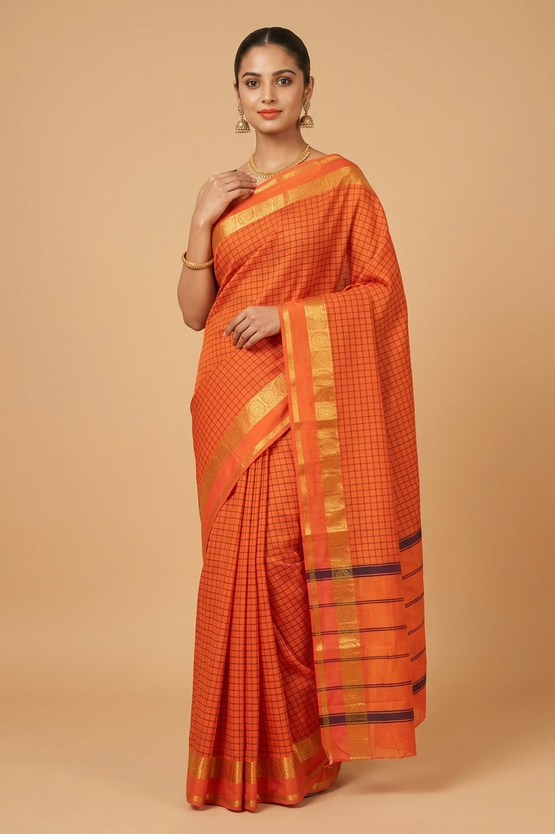 Orange muthu kattam kanchi cotton saree