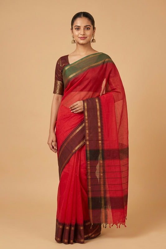 Red ganga jamuna kanchi cotton saree