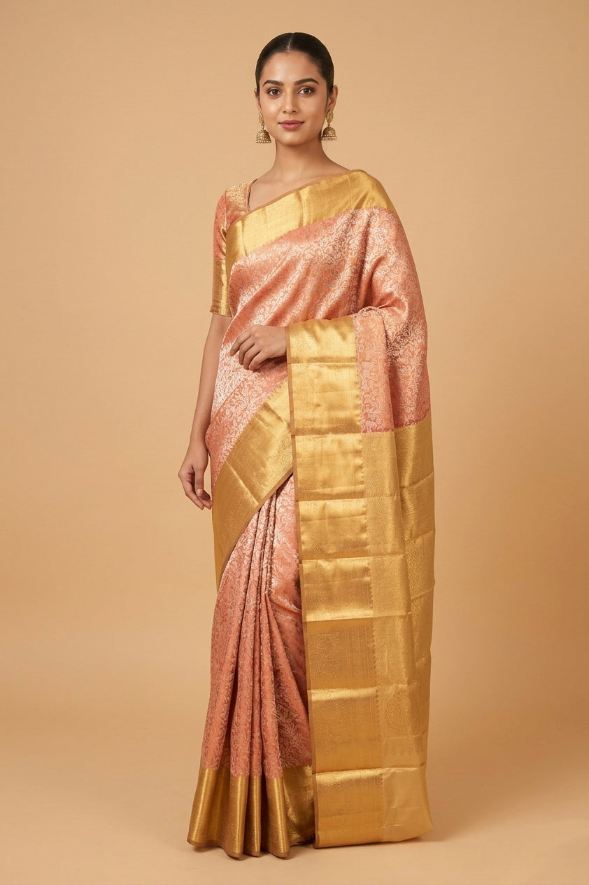 Red and gold tissue silk saree