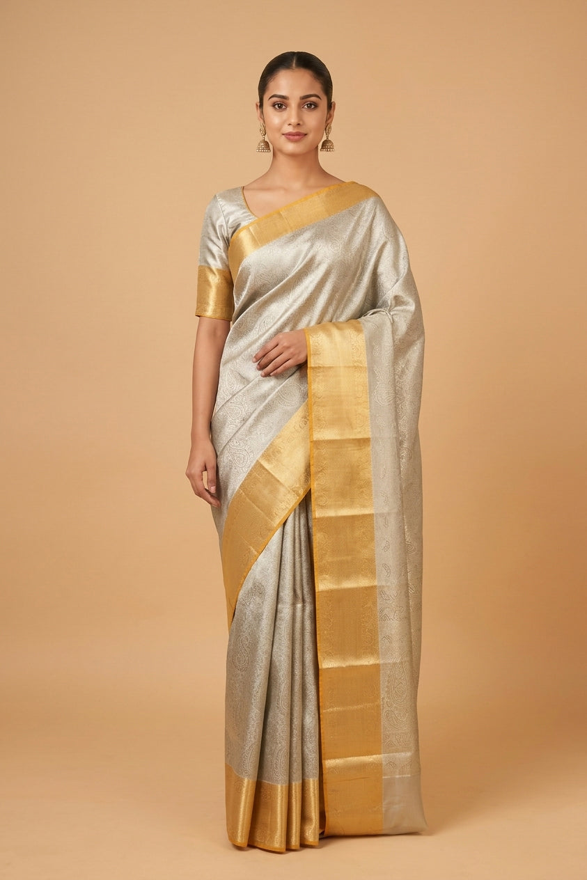 Silver tissue silk saree