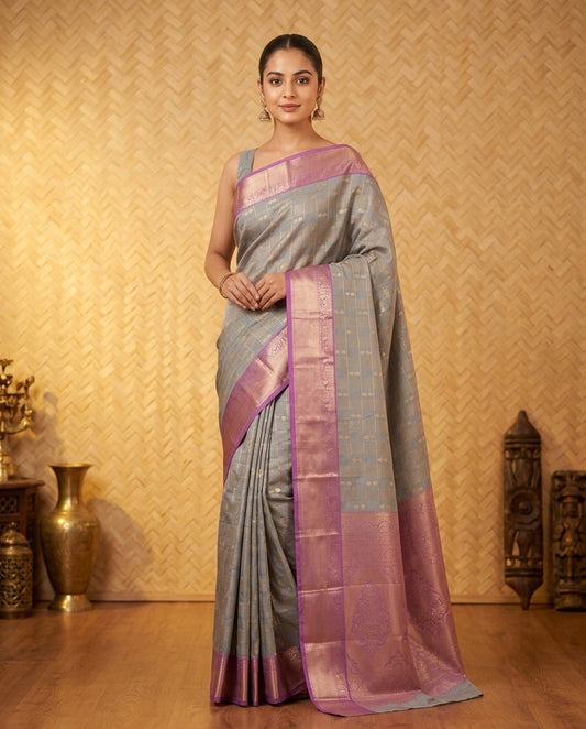 Grey and lavender semi silk saree