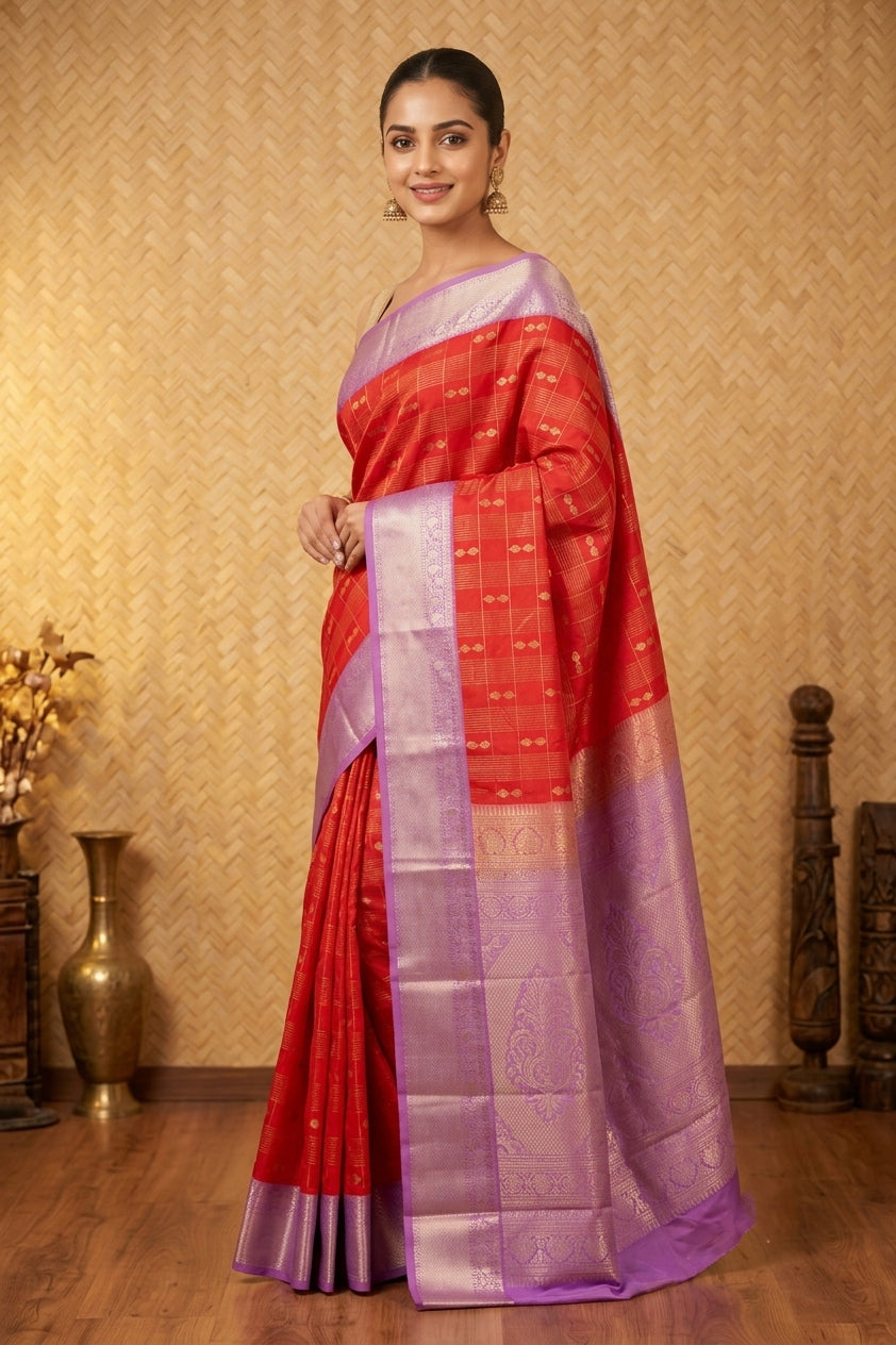 Red and lavender soft silk saree