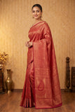 Blood red designer brocade semi silk saree