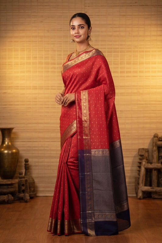 Red and navyblue soft silk saree