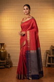 Red and navyblue soft silk saree
