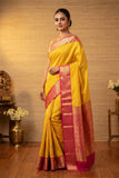 Turmeric yellow and pink soft silk saree