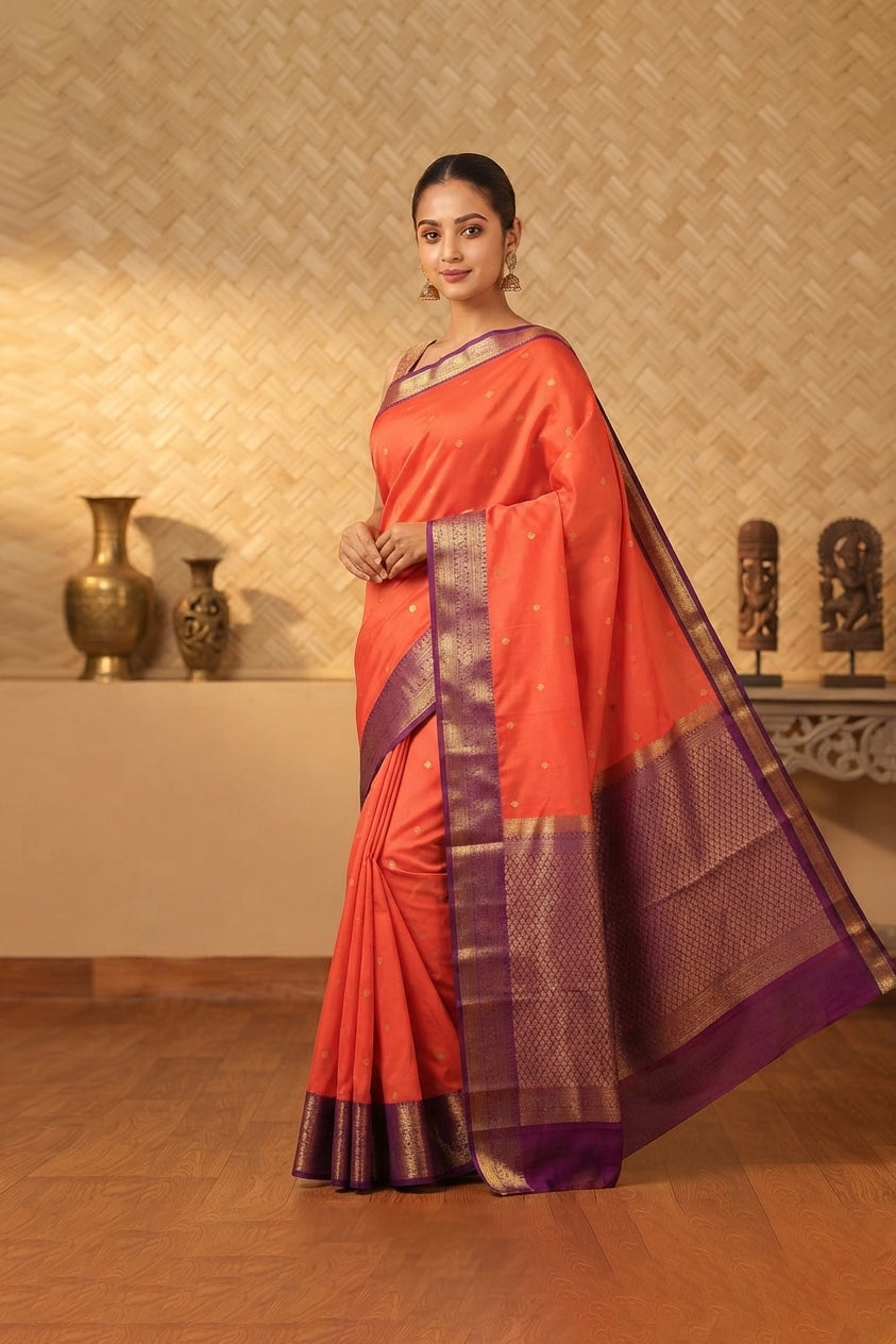 Orange and purple pure touch silk saree