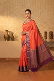 Orange and purple pure touch silk saree