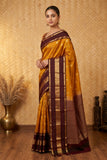 Mustard and arakku traditional pure touch silk saree